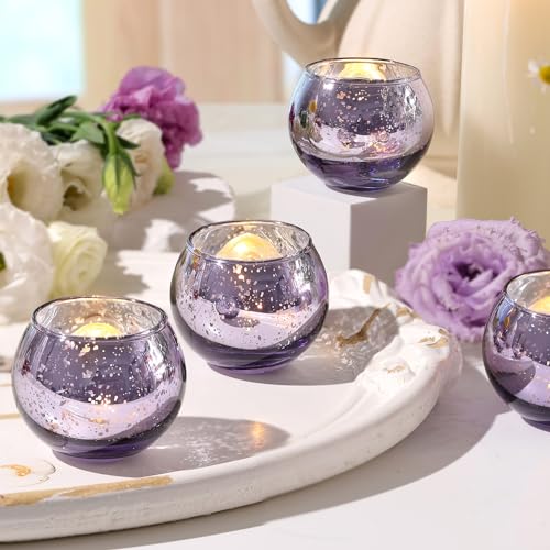 Volens Round Purple Votive Candle Holder Set of 12, Mercury Glass Votives - color: Purple, size: 12 PACK