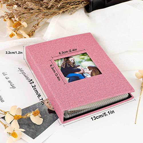 Ywlake Photo Album 4x6 50 Pockets 2 Packs, Small Mini Capacity Linen Photo Album Bulk Sets, Each Pack Holds 50 Top Loader Vertical Only Picture for Kids Boy Girls Pink - color: Pink, size: 50 Pockets/2PK