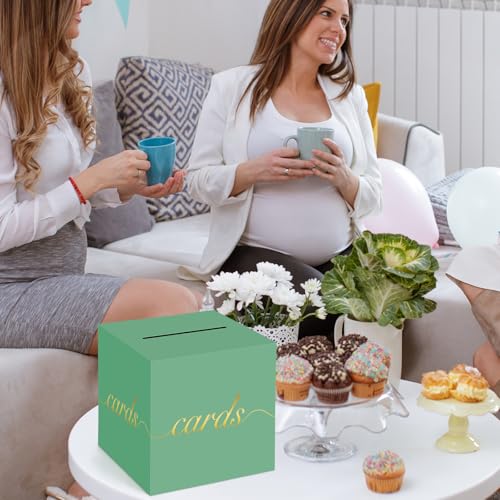 Green Card Box Gold Foil Wedding Favors Gift Card Boxes Post Box Receiving Money Box Holder for Wedding Reception, Baby Showers, Anniversary, Birthday Party, Retirement, Graduation Envelope Holder - color: Green and Gold