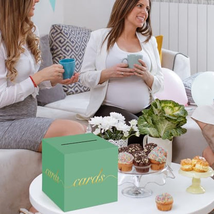 Green Card Box Gold Foil Wedding Favors Gift Card Boxes Post Box Receiving Money Box Holder for Wedding Reception, Baby Showers, Anniversary, Birthday Party, Retirement, Graduation Envelope Holder - color: Green and Gold