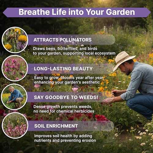 Organo Republic 23 Wildflower Seeds Annual & Perennial Mix for Indoor & Outdoors, Attract Birds & Butterflies 100,000+ Non-GMO, Heirloom Garden Seeds, 4oz Packet for Growing Wild Flowers