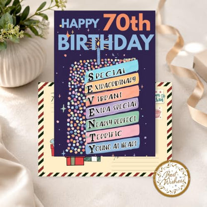 70th Birthday Card, Happy 70th Birthday CardS for Women Men with Seal and Envelope, 70 Year Old Birthdayy Cards for Mom Dad Grandma Grandpa Wife Husband Friend - color: 70th