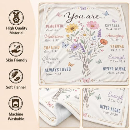 Christian Inspirational Blanket, 50×60in Soft Faith Flannel Blanket | "You Are..." with Floral Bible Verse Design Encouraging Message, Gift for Women, Mom, Daughter, Birthday & Christmas - color: Christian Blanket-02