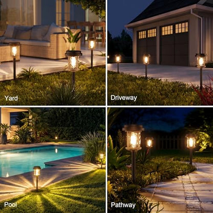 XMCOSY+ Solar Pathway Lights Outdoor, 4 Pack Garden Lights Solar Powered - color: Black & Brown, size: 4 Packs
