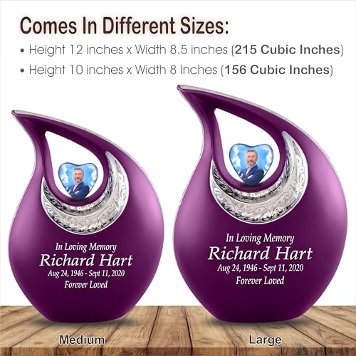 Personalized Photo & Text Purple Teardrop Cremation Urns for Adult Ashes Male Female - 220 Lbs Burial Urns for Human Ashes - Handcrafted Funeral Decorative Urn for Adult with Velvet Bag - size: 220 Lbs Adult Urn
