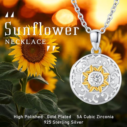 TUGHRA Mother's Day Gifts Gold Locket Necklaces for Women, 925 Sterling Silver Heart Photo Lockets Memorial Keepsake Jewelry Gift for Mom, Wife, Daughter - style: 6958-Sunflower