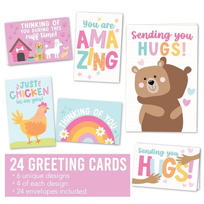 Hadley Designs Thinking of You Cards with Envelopes - 24 Hello Greeting Cards Thinking of You Card for Men & Women Bulk, Blank Encouragement Card for Kids, Just Because Cheerful Encouraging Notecards - style: Kids