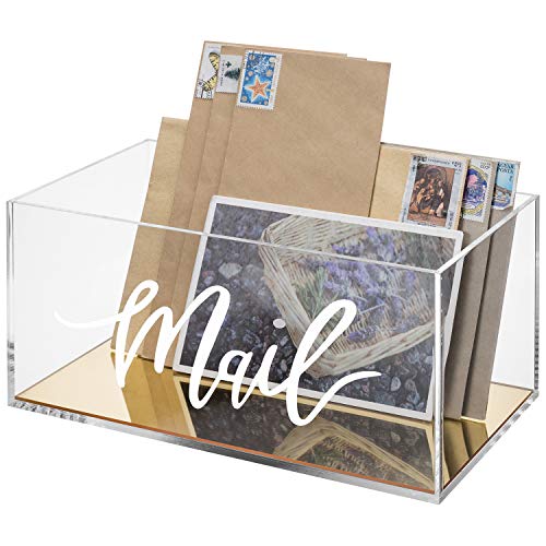 MyGift Clear Acrylic Mail Tabletop Organizer Box with Gold Mirror Base | Stylish desktop organizer keeps letters and mail neatly stored while adding a modern acrylic and gold accent to workspaces