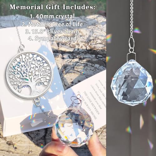 Sympathy Gifts for Loss of Loved One, Memorial Grief Gift Idea for Loss of Women Mom Dad, Condolences Bereavement Gift Crystal Ball Suncatcher in Memory of Grandma Son Daughter Friend Dog,Tree of Life