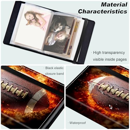 Small Photo Album 4x6, 60 Pockets Holds 120 Photos, Slip-in Pocket Photo Album with Black Elastic Band for Family Wedding Baby Travel Pictures, American Football - color: American Football, size: 4 X 6