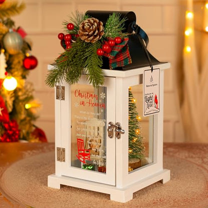Christmas in Heaven Memorial Lantern with Wreath Small Photo Frame Christmas Ornaments Set Memorial Gift for Loss of Loved One Father Mother in Loving Memory Gifts