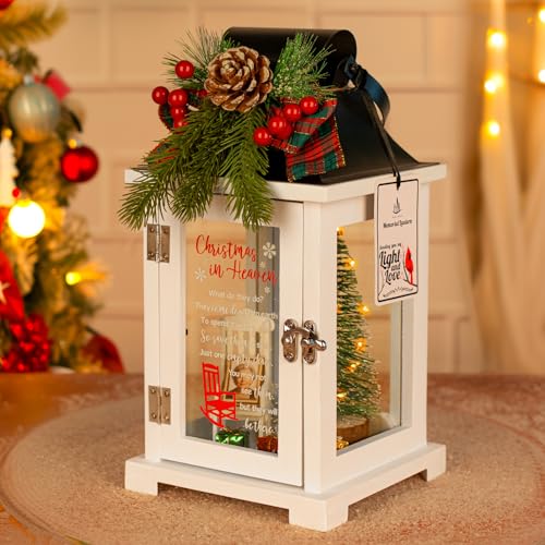 Christmas in Heaven Memorial Lantern with Wreath Small Photo Frame Christmas Ornaments Set Memorial Gift for Loss of Loved One Father Mother in Loving Memory Gifts