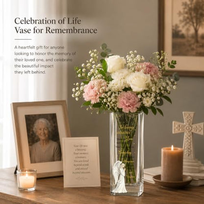 Sympathy Memorial Flowers Vase, Angel Condolence Gifts for Loss of Loved One, Bereavement Gifts, Memorial Gift for Mom Dad Husband Sister Friend, Grief Gifts for Women, Candle Holder Vase