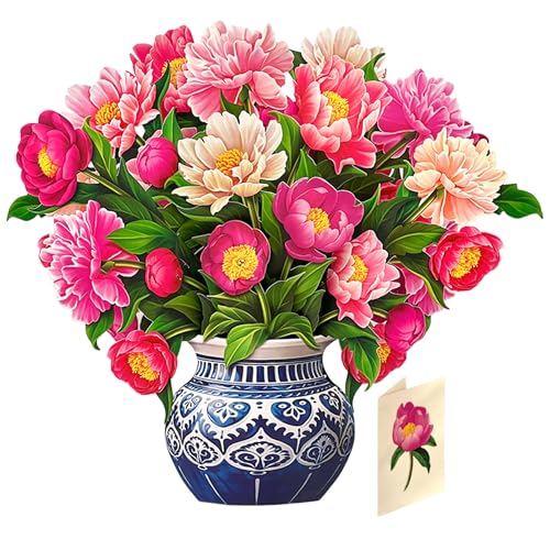 Freshcut Paper Grande Peony Paradise 19 Inch Life-Sized 3D Pop Up Card – Birthday, Mothers Day, Thank You, Gifts for Mom and Her – Includes Notecard and Envelope - color: Peony Paradise, size: Grande