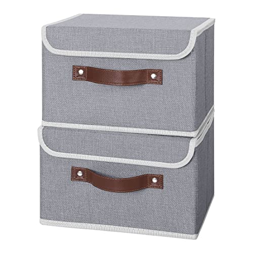 ANMINY Fabric Storage Box Bins with Lids, Gray, 10"x8"x7", 2 Pack - color: Gray, size: Small (Pack of 2)