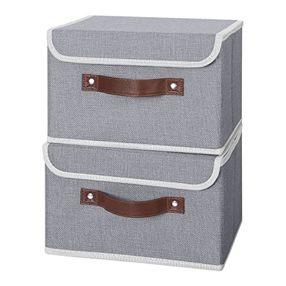 ANMINY Fabric Storage Box Bins with Lids, Gray, 10"x8"x7", 2 Pack - color: Gray, size: Small (Pack of 2)