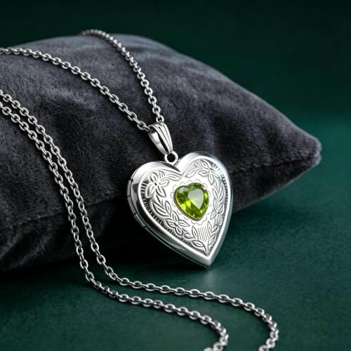 Locket Necklace That Holds Pictures Birthstone Lockets for Women Photo Locket - style: August-birthstone