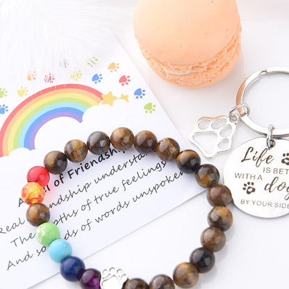 Sisadodo Rainbow Bridge Dog Memorial Gifts for Loss of Dogs Cats Rainbow Bridge Bracelet Keychains Paw Crystal Sun Catcher - color: Keychain Bracelet and Rainbow Card