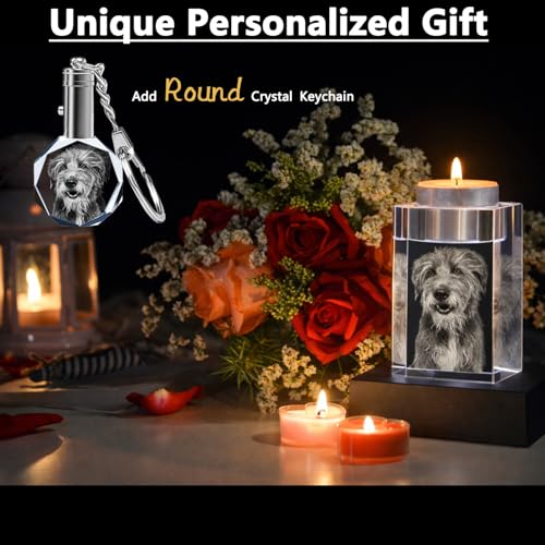 Personalized 3D Crystal Photo Candle Holder, Custom Memorial Sympathy Gift - color: Candleholder, size: Small