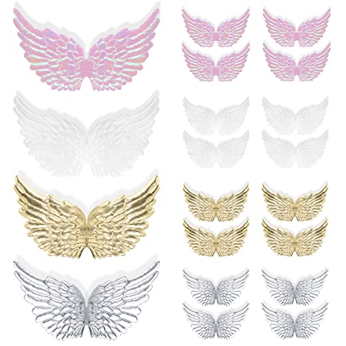 16pcs Glitter Angel Wings, Fabric Angel Wings for Crafts, Ornaments, Patches, Christmas Tree Decor, Hanging, Vintage Chic Pendant for Party Decor, DIY Craft - color: White+silver+gold+pink
