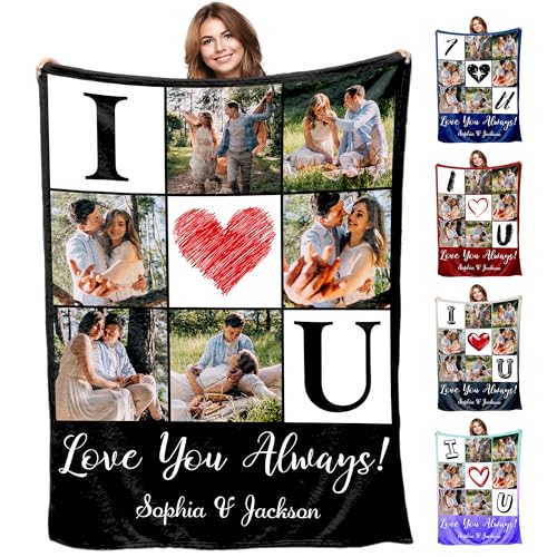 Ship Next Day Customized Blanket with Picture I Love You Picture Blankets Personalized Gifts for Adults Family Dad Mom Couples,Custom Valentine Gifts for Christmas Valentine's Day Birthday Wedding - color: Couple-color 03