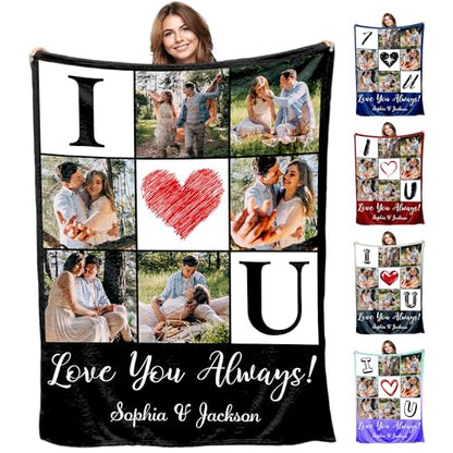 Ship Next Day Customized Blanket with Picture I Love You Picture Blankets Personalized Gifts for Adults Family Dad Mom Couples,Custom Valentine Gifts for Christmas Valentine's Day Birthday Wedding - color: Couple-color 03