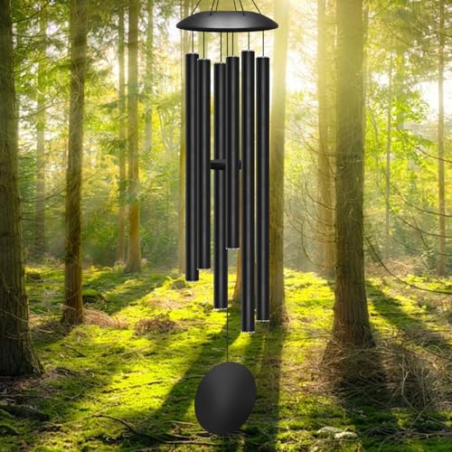 45" Large Wind Chimes for Outside, 6 Thick and Bold Aluminum Tubes (Black) - color: Black