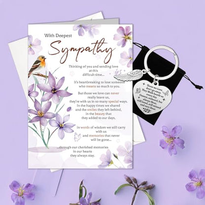 HOWAF Sympathy Card Greeting Cards, Sympathy Cards Thinking of You Cards, Sympathy Gifts, Bereavement Gifts, in Memory of Loved One Gifts, Condolences Card with Memorial Keyring for Memorial Gift