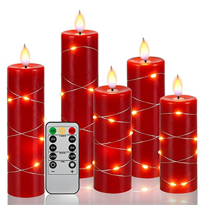 Red Flameless Candle with Remote Control LED Candle with String Lights Battery Powered Flameless Candle4'' 5'' 6'' 7'' 8'' Candles of 5 Pcs - size: Red - 5 Pack