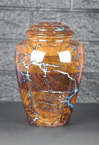 Rosewood Cremation Urns for Human Ashes Adult Male Female, Wooden Urns for Pets Ashes (Small - 20 lbs, Blue+White Resin) - color: Blue+white Resin, size: Small - 20 lbs