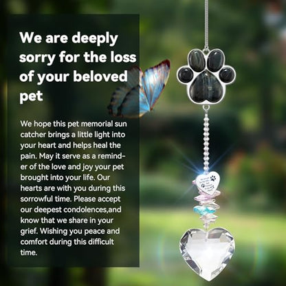 Dog Memorial Gifts, Pet Memorial Suncatcher, Loss of Dog Sympathy Gift | Thoughtful Dogs and Cats Bereavement Remembrance Gifts, Natural Cat's Eye Stone Paw Crystal Suncatcher - color: Blue Tiger Eye