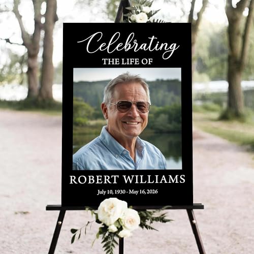 Personalized Elegant Celebration Of Life Welcome Sign, Memorial Picture Board, Celebration Of Life Decoration Yard Sign, Celebration Of Life Photo Displays, Black Background Simple #14 - color: Version14