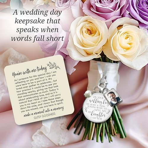 Gutsy Goodness Bouquet Charm On Your Wedding Day Memorial Honoring Mom Dad Grandma Grandpa Meaningful Bridal Floral Jewelry Silver Finish Pendant Bride's Flowers Photo Frames Parent Grandparent - color: White Bead, style: My Daughter | 1 Frame