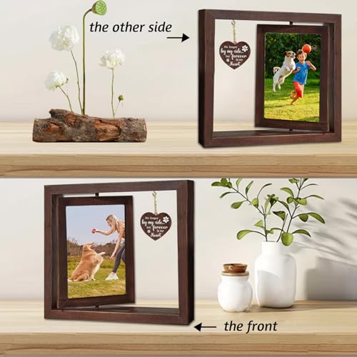 Dog Memorial Gifts Picture Frame, Pet Memorial Gifts for Loss, Rotating Wooden Picture Frame for 4x6 inches Photos, Sympathy Gift & Dog Bereavement Remembrance