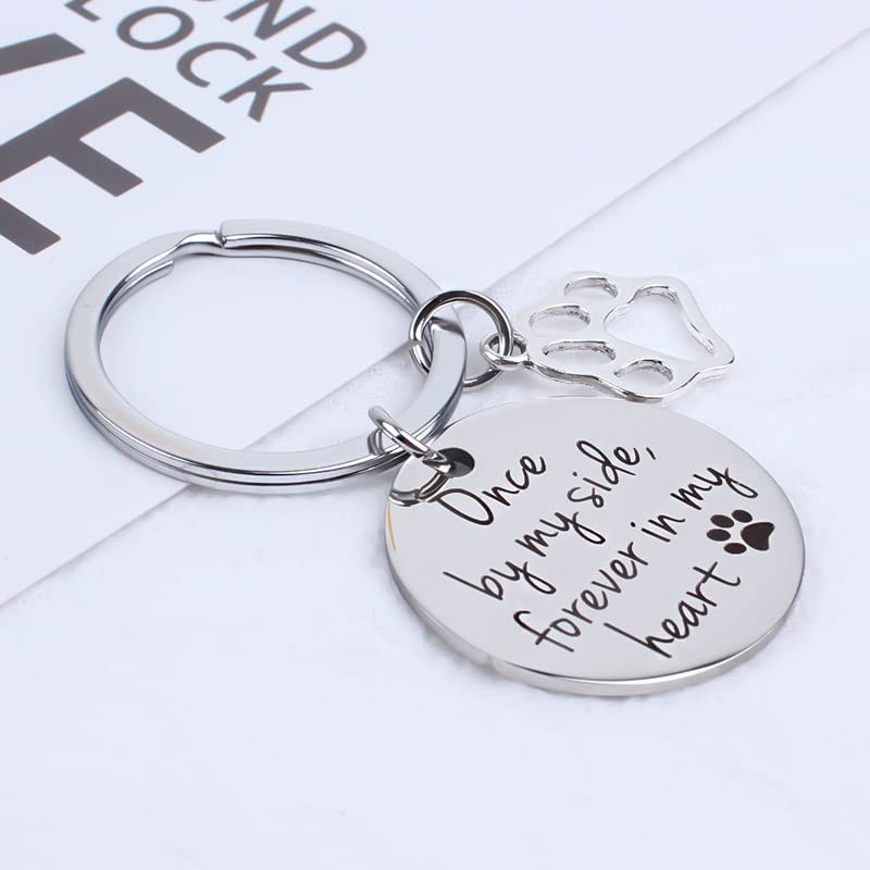 Kefley Loss of Dog Sympathy Gift Pet Memorial Keychain Cat Dog Remembrance Bereavement Gifts Pet Memorial Keepsake Once by My Side Forever in My Heart Key Chain
