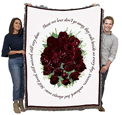 Pure Country Weavers Bundle of Red Roses Blanket - Those We Love Don't Go Away Blanket - Sympathy Bereavement Gift Tapestry Throw Woven from Cotton - Made in the USA (72x54) - color: Red Roses, size: 72" x 54"