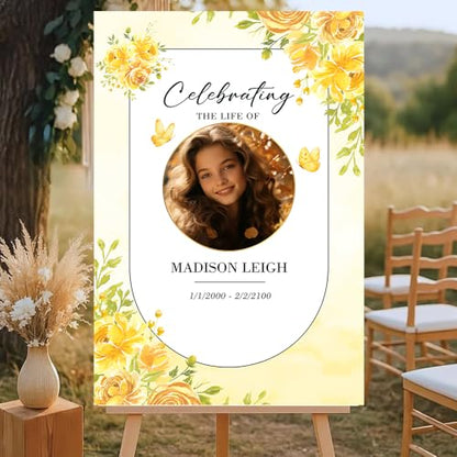 Personalized Celebration of Life Welcome Sign with Photo, Obituary Welcome Sign with Name and Date, Celebrating a Beautiful Life Butterfly Flower Tribute, Butterfly Flower Remembrance Decor, Custom Funeral Welcome Sign (Edition 9) - color: Edition 9