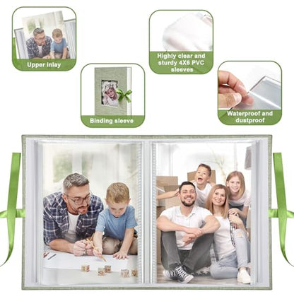 Photo Album 4x6 100 Pockets, Slip-in Picture Albums, Linen Cover Top Loader Vertical Pockets Albums for Baby, Kids Boy Girls, Wedding, Family, Anniversary, Grass Green - color: Grass Green, size: 100 Pockets white Bandage