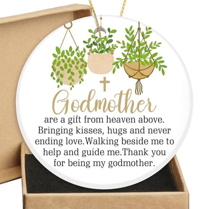 Godmothers Gifts for Women Round Ceramic Ornament Baptism Gift Godmonter Ornament 2026 Godmothers Gifts from Godchild Goddaughter God Mothers Gift Ideas - color: Godmother