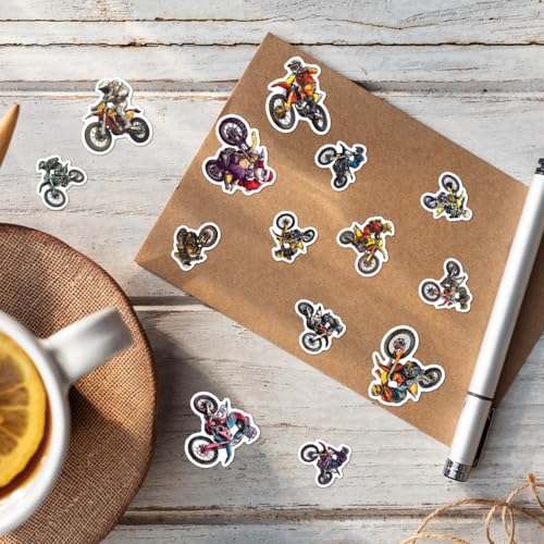 Motocross Dirt Bike Rider Stickers Pack of 50Pcs Vinyl Decals for Water Bottles Laptop Luggage Helmet Notebook Skateboard Phone Teens Boys Adults Cool Aesthetic - color: Motocross