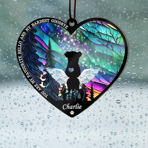 Personalized Dog Memorial Suncatcher, Custom with Name Date, Pet Loss Sun Catcher, Stained Glass Light Catcher, Gifts for Dog Lovers, Memorial Loss of Pet Sympathy Gift - color: #9 Dog Suncatcher