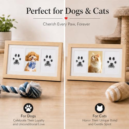Pet Memorial Photo Frame, No-Mess Paw Print Ink Pad Kit for Dog Cat, Rustic Pet Loss Sympathy Keepsake, Cherish Furry Family Member Memory（Natural Wood） - color: natural wood