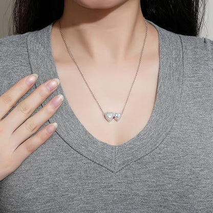 Sterling Silver Dual Infinity Urn Necklace for Women: Double Heart Cremation Necklaces Jewelry Hold Two Ashes - Infinity Memorial Keepsakes Pendant Jewelry Gifts for Loved Ones - color: Double-Heart