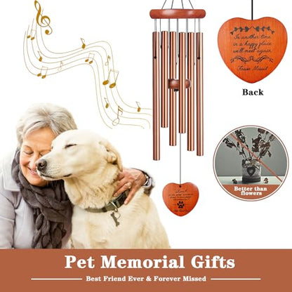 Dog Memorial Gifts, Pet Memorial Gift, 28" Golden Dog Memorial Wind Chime, Pet Loss Remembrance Passing Away Gift - color: G-heart-gold