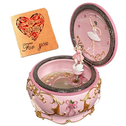 Briskfeel Classical Ballerina Music Box Jewelry Box LED lights Twinkling Resin Carved Collectible Mechanical Ballerine Musical Box with Sankyo 18-Note Ballerina Rotates (4# Ballet) - color: 4# Ballet