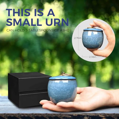 Small Urns for Human Ashes Keepsake, Ceramic Ice Crack Memorial Keepsake Cremation Urns Token Urns Mini Sharing Funeral Urns with Black Premium Box,Sky Blue - color: Sky Blue