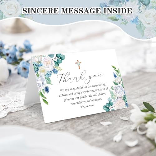 25 Funeral Thank You Cards with Envelopes, Messages Inside, 4×6 In | Floral Watercolor Cross Designs, Bereavement Sympathy Thank You Cards,Matching Stickers,for Funeral Family Friends Loved Ones