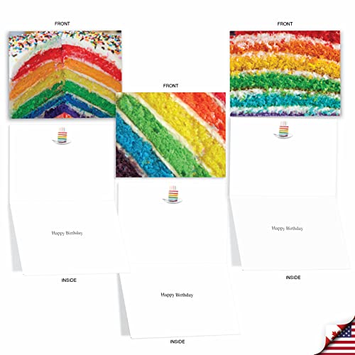 The Best Card Company 20 Assorted Birthday Notecards Bulk Box Set 4 x 5.12 w/Envelopes For Men, Women (10x2 Designs) Rainbow Cakes AM6565BDG-B2x10 - style: Rainbow Cakes