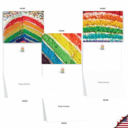 The Best Card Company 20 Assorted Birthday Notecards Bulk Box Set 4 x 5.12 w/Envelopes For Men, Women (10x2 Designs) Rainbow Cakes AM6565BDG-B2x10 - style: Rainbow Cakes