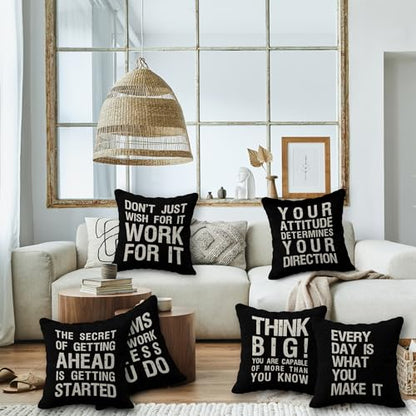 Inspiring Saying Quote Motivational Phrases Nursery Throw Pillow Case, 18 x 18 Inch Set of 6, Gifts Teens Adults Living Room Office Classroom College Decoration, Pillows Cover for Sofa Couch Bed